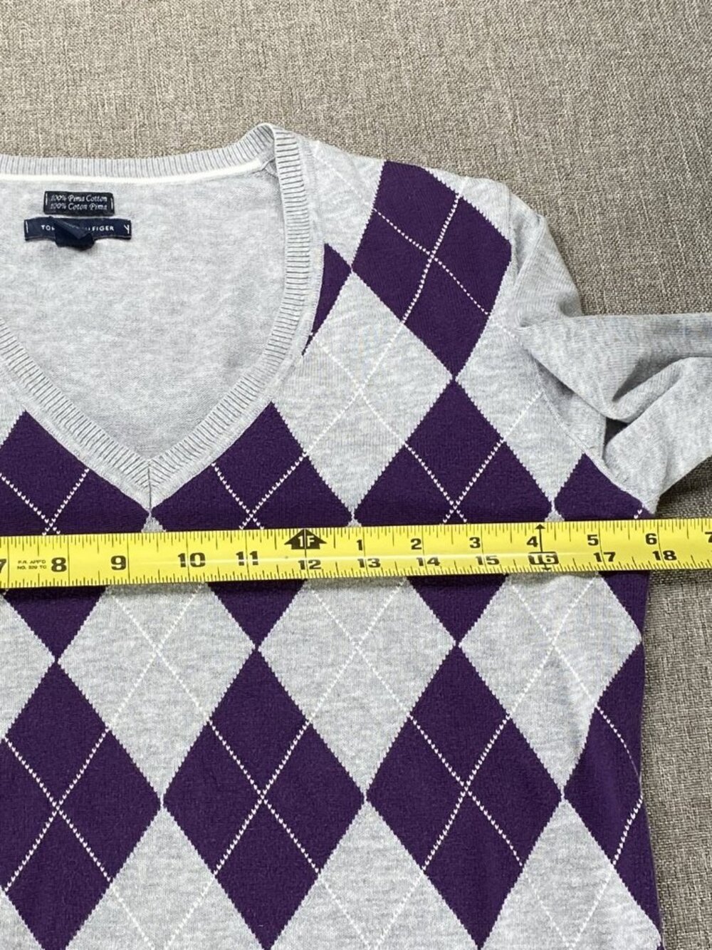 Tommy Hilfiger 100% Pima Cotton Knit Sweater Women's Medium Multicolor Argyle - Picture 9 of 12